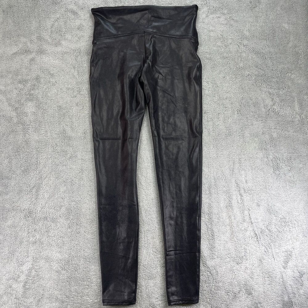 Spanx Shape Faux Leather Sculpting Leggings Womens Large Black Stretch Pull On - Picture 2 of 11